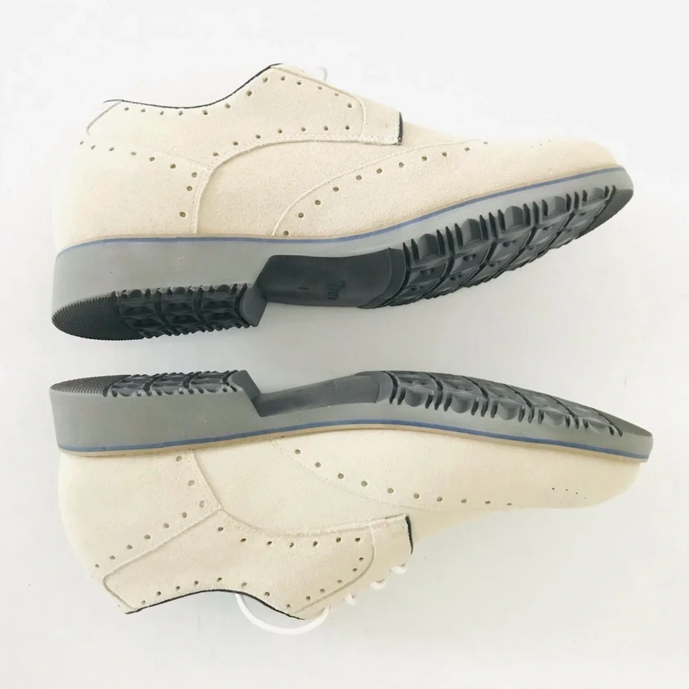 TOTO | H20021 Suede Wingtip Dress Shoes Mens Size 8 Beige Lace Up Leather
